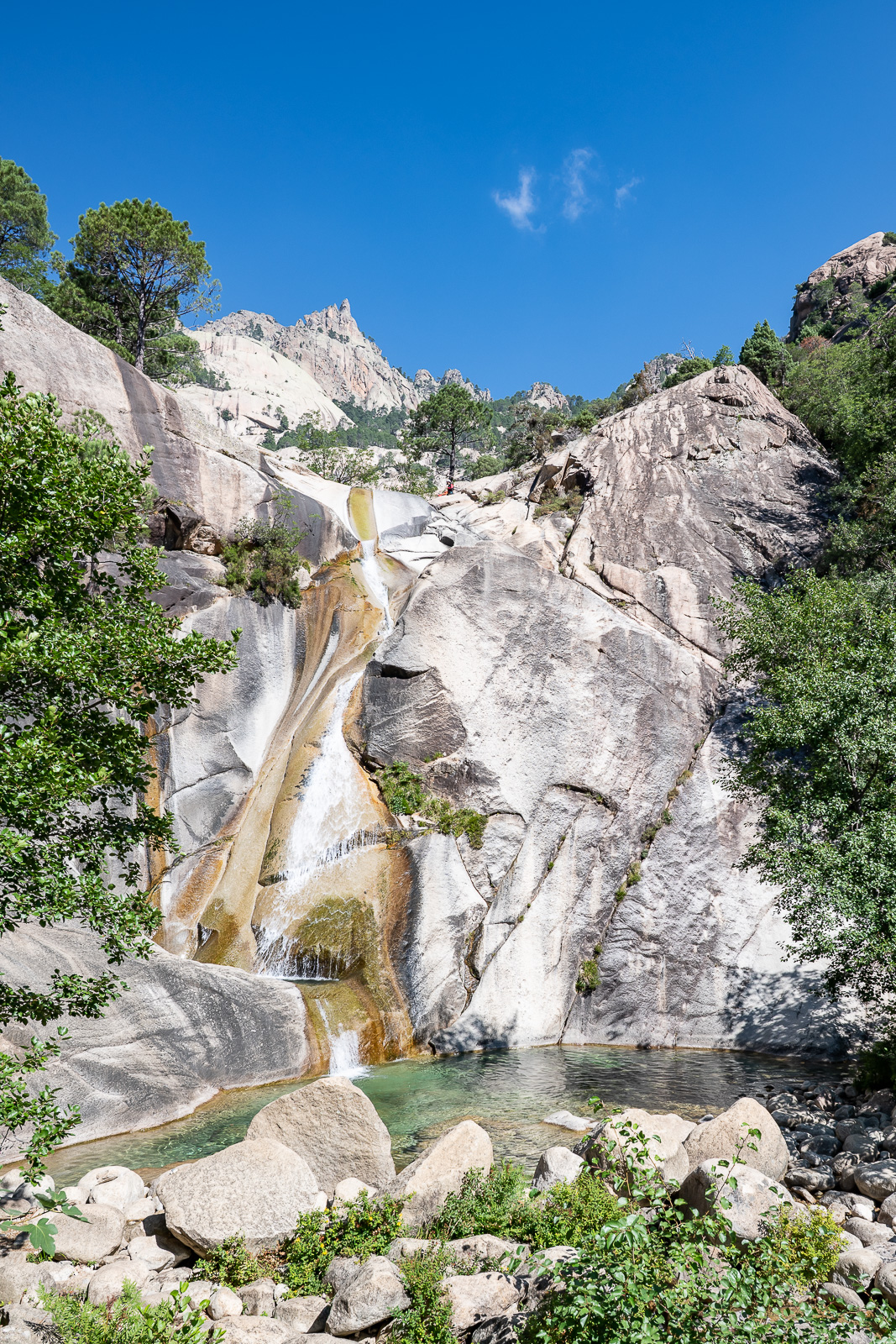 Waterfall And Natural Pool In The Famous Purcaraccia Canyon In Bavella